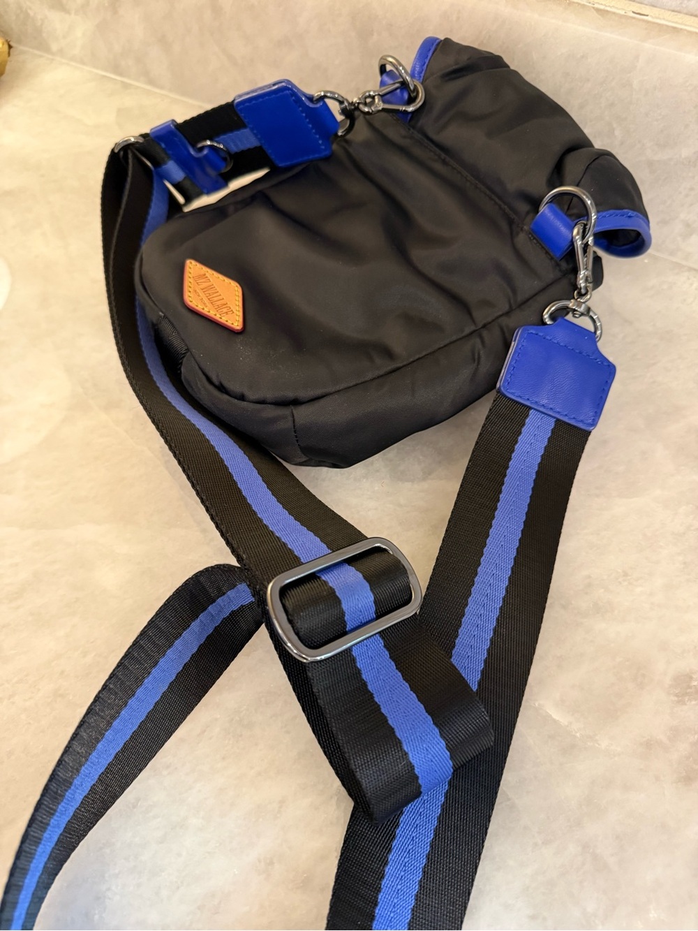 MZ Wallace Black Nylon Crossbody Bag with Cobalt Blue Trim - Picture 7 of 12